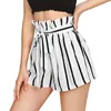 Women Summer Beach Striped Belted Ruffled Elastic High Waist Shorts Women's