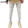 Męskie dżinsy QooolxCwear Mężczyźni Designer White Casual Męskie Jean Skinny Motocykl Dżinsowy Spodnie Pantalones Vaqueros Hombre1