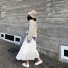 여름 화이트 Boho 시폰 Pleated 스커트 여성 봄 검은 곰팡이 비치 긴 빈티지 높은 허리 탄성 패치 워크 210421