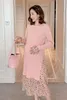 1936 # Sweet Floral Chiffon Pathcwork Stickad Maternity Party Dress Spring Korean Mode Kläder för gravida Kvinnor Graviditet 210922