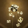 Modern LED Square Crystal Ball Chandelier Lighting Hotel Lobby Living Room Decor Spiral Staircase Chandeliers Hanging Lamps