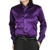 2021 Mäns Luxury Silky Skjortor Långärmad Mode Lös Casual Silk Som Män Klänning Skjorta Plus Storlek Bröllopsfest Steg Kläder G0105