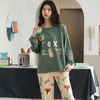 Damskie Piżama Zestaw Cute Cartoon Sleepwear Kobiety Bawełna Z Długim Rękawem Pijama Casual Homewear Piżamy Hurtownie 210622