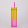 450 ml Gradiënt Kleur Tumbler met rietjes Zomerfeest Drankjes Cup Herbruikbare Plastic Skinny Tumblers RRA12474