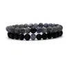 Été Simple À La Mode Pierre De Lave Naturelle Perlé Brin Pour Femmes Hommes Yoga Bijoux Couple Bracelet Ensemble Corde Élastique Chaîne Multicolore Perle