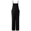 Zomer Dames Casual Solid Band Wide Pen Broek Zakken Romper Dungaree Bib Overalls Losse katoenen linnen Jumpsuits Dames Rompertjes