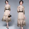 Spring Femmes Elegant Embroidery Mesh Dress Femme Vintage Designer Ruffles High Taist Slim Party Vestidos 210519