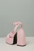 2022 Women Laies Skórzanie Super 14 cm Chuncky High Heel Sanals 4cm Platforme Pone