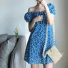 ミニフローラルドレス女性夏のulzzang甘い正方形襟の学生ファッションvestidos女の子レジャーホリデーロマンチックなレトロインy1006