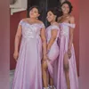 2021 African Plus Size Bridesmaid Dresses Long Side Split Lace Appliques Beads Off The Shoulder Wedding Guest Gowns Spring Maid Of Honor Dress