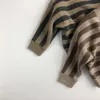 Pullover per bambini primaverili e autunnali ispessimento manica lunga girocollo a righe marrone maglione per ragazze 210515