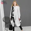 Koreanischen Stil Frau Langarm Weiß Druck Hemd Kleid Malerei Plus Größe Gerade Mädchen Casual Midi Kleid Lose Robe Femme 5459 210706