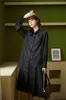 Autumn Designer Asymmetrical Shirt Dress Women Long Sleeve Button Up Collar Black Fashion 210427