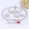 Women Charm Bridal Earrings Ring Kiss Lipstick Big Letter Pendant Sets Classic Wedding Necklace Bracelet Jewelry Set