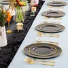 Disposable Dinnerware 50Pcs Dinner Plate Black Plastic And Golden Knife Fork Spoon Set Wedding Birthday Party Decorations