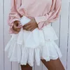 Women's High Waist A-Line Mini Skirt Summer Women Elegant White s Casual Lace Splice Short Holiday 210629