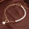 Hängsmycke Halsband Fashing Bohemia Asymmetry Pearl Women's For Women Vintage Golden Crude Chain Halsband Trend Kvinnlig smycken