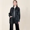 가을 PU 가죽 긴 재킷 가짜 소프트 코트 블랙 오토바이 자켓 여성 바이커 벨트 ​​느슨한 outwear 210430