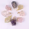 Nature Stone Pendants Amethyst Rose Quartz White Crystal Lemon Fluorite Charms Stones For Necklace 6 Colors