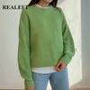 Realeft Pulls pour femmes Vintage Style coréen à manches longues Col rond Casual Dames en vrac Tricot Tops Pulls Hiver 210922