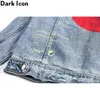 Tillbaka Skriv ut Street Fashion Jeans Jacket Män Now-down Collar Ripped Denim Jackets Streetwear Kläder 210603