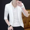 Men's Summer Seven-quarter Sleeve Suit Hair Stylist Korean Hollow Single Western Thin Jacket Men's Middle Sleeve Slimming Small 211111