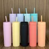 16oz 480ml AS Skinny Tumbler Plastic Frosted Slim Matt Coating Mug With Straw Lid 2-Wall Insulated Juice Cup Water Bottle Glass BPA-free