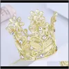 Drop Delivery 2021 Oro opaco Bambini Ragazze Corona Tiara Matrimonio Compleanno Spettacolo Prom Pettine Accessorio Mini Cerchio Rotondo Gioielli per capelli Principessa Tia