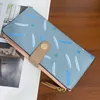 DHL50pcs Long Wallets Women PU Feather Prints Pillow Shaped Hasp Credit Card Holder Mix Color