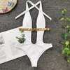 Endelade dräkter Bältesspänne Baddräkt Plunge One Piece Baddräkt V-hals Baddräkt Högskuren Monokini Backless Body Sexig