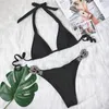 Dames badmode paarse halter kristal diamant bikini 2021 dames zwempak vrouwelijke twee stukken set strass bather badpak