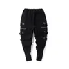 Moda Drawstring Homens Casuais Alta Qualidade Corredores Preto Sweatpants Ribbon Hip Hop Homens Streetwear Calças Casuais Calças Cross-Calças 210406