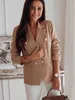 Herbst Große Größe Blazer frauen Mantel Kerb Zweireiher Taste Weibliche Mäntel Mode Büro Elegante Dame Oberbekleidung 211019