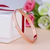 Bangles de moda rosa pulseira de ouro para mulheres redondo casal dourado liga prateada casamento simples picada Q0719