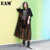 [Eam] Kvinnor Spliced ​​Printed Letter Pattern Mesh Dress Round Neck Half Sleeve Loose Fit Fashion Spring Summer 1DD8577 21512