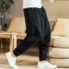 Fritidskläder för män lös ren färg Hiphop-stil joggingbyxor Herr bomull och linne långa byxor Cargo Pantalon Homme