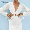 FSDA 2021 Knit Stripe Długim Rękawem Sukienka Beach Backless Summer Hollow Out Women V Neck Sexy Party Mini Dresses Casual White Y0603
