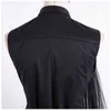 [EAM] printemps été revers sans manches noir irrégulière pansement maille point chemise ample femmes Blouse mode JT870 21512