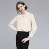 Femmes Printemps Designer Élégant Abricot Bureau Blouse Chemise Femme Mode À Manches Longues En Mousseline De Soie Chemise Femmes Tops Et Blouses 210525