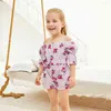 Sommar toddler baby tjejer kläder randig blommig tryck båge romer en bitar bodysuits 210528