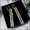 Dangle Kroonluchter Oorbellen Sieraden Glanzende Mode Lange Geometrische Drop Earring Luxe Rec Rhinestone Woman Koreaanse levering 2021 W9hi2