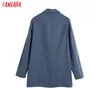 giacca da donna doppiopetto a maniche lunghe a righe blu vintage da donna giacca elegante da donna BE312 210416