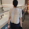 Koreaanse zoete korte mouwen abrikoos tops zomer chique holle v-hals blouse vrouwen mode floral losse dames shirt Blusas 13920 210528