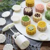 Bakning mögel runda blommor mooncake mögel set mid höstfestival diy handtryck fondant moon cake mögel kök dekoration verktyg281q