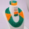 Kolczyki Naszyjnik Moda Army Zielony Pomarańczowy Kryształ Zroszony Nigerii Wedding Afryki Koraliki Biżuteria Zestaw Dla Kobiet 8LBJZ01