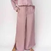 Mode de glanzende roze wijde beenbroek vrouwen elastische hoge taille broek vrouwelijke zomer strand losse palazzo 210430