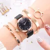 Moda 5 sztuk Biżuteria Kobiety Zegarki Prestiżowy Magnes Klamra Kwiat Rhinestone Watch Ladies Quartz Wristwatch Bransoletka Zestaw Reloj Mujer Solneary