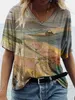 T Shirt Moda Duży Rozmiar Topy Kobiety Casual V Neck Koszula Koszula Damskie Luźne Kwiatowe Print Tunika 210720