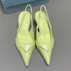 Sandalias de mujer de alta calidad zapatos de diseño de moda Pintura puntiaguda de moda Real Cuero de cuero espalda correa de correa serpiente inferior del tacón medio
