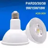 E27 LED Spotlight 9W 15W 18W LEDs Downlight Par20 Par30 Lâmpadas LED Lâmpadas Lâmpadas AC85 ~ 265V Luz de teto